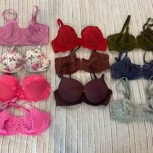 Bundle of 10 miscellaneous colorful bras